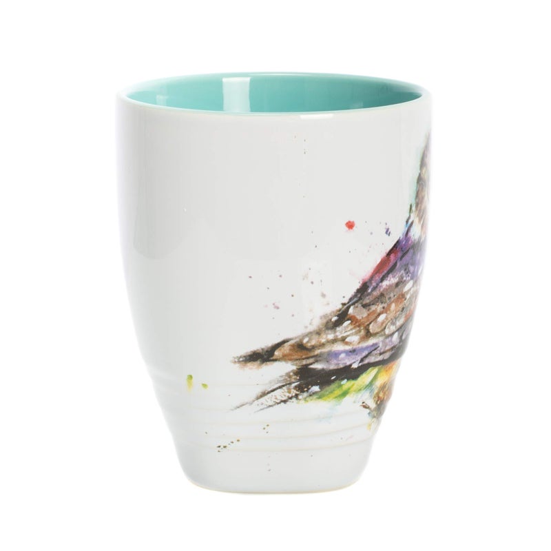 DEMDACO Saw Whet Owl Watercolor Blue On White 12 Ounce Glossy Stoneware Mug With Handle - Image 2